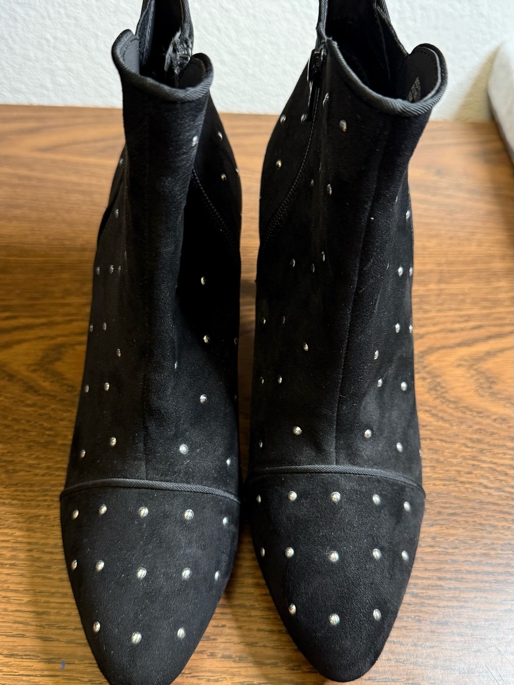 Rialto Black Suede Studded Pointed Ankle Booties